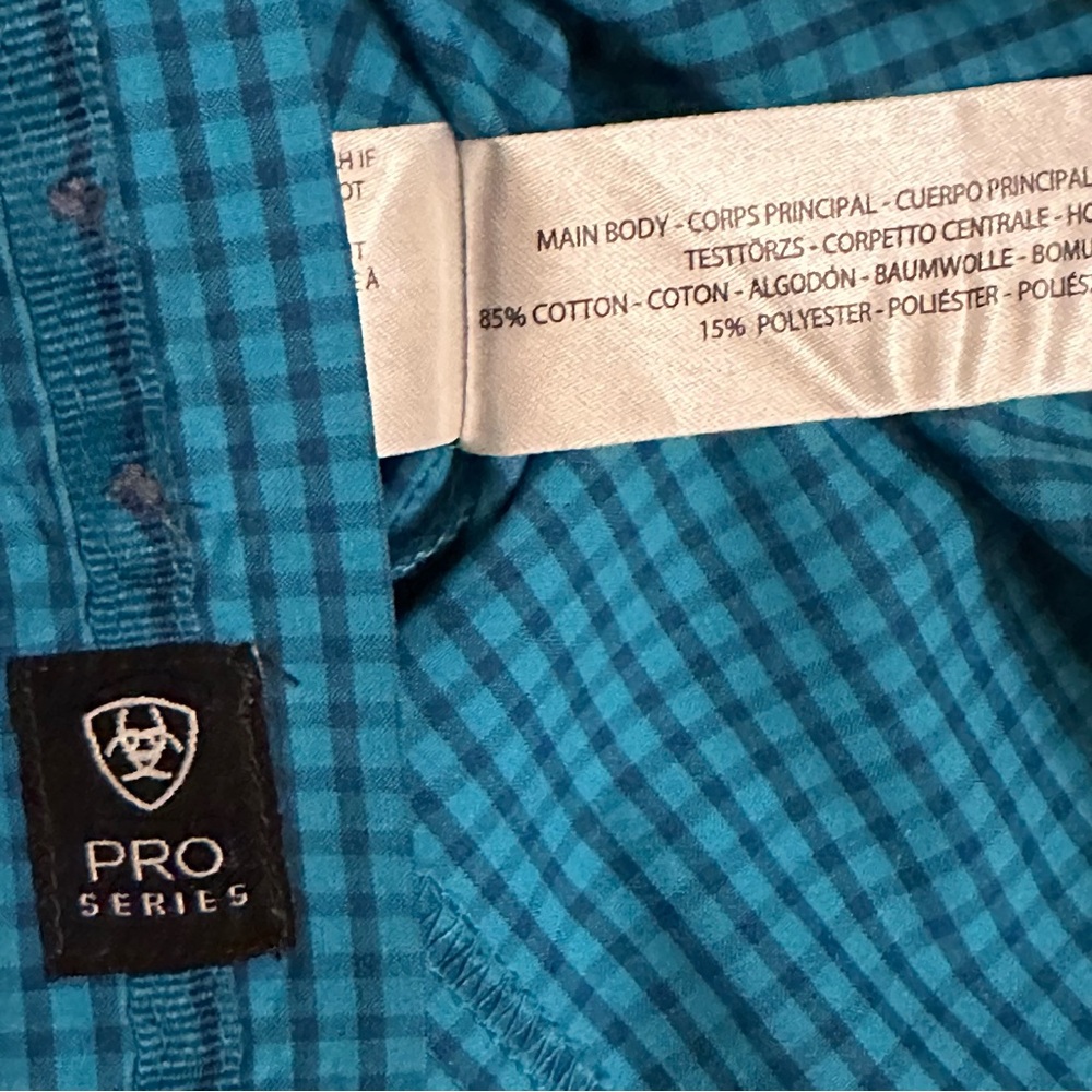 Ariat Pro Tech men’s. Small Teal Long Sleeve Button-Up Shirt - Picture 4 of 7